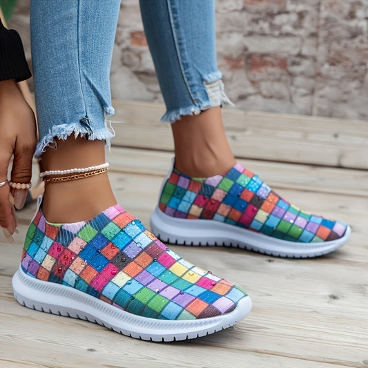 Rhinestone Decor Woven Slip-On Sneakers - Lightweight & Comfortable