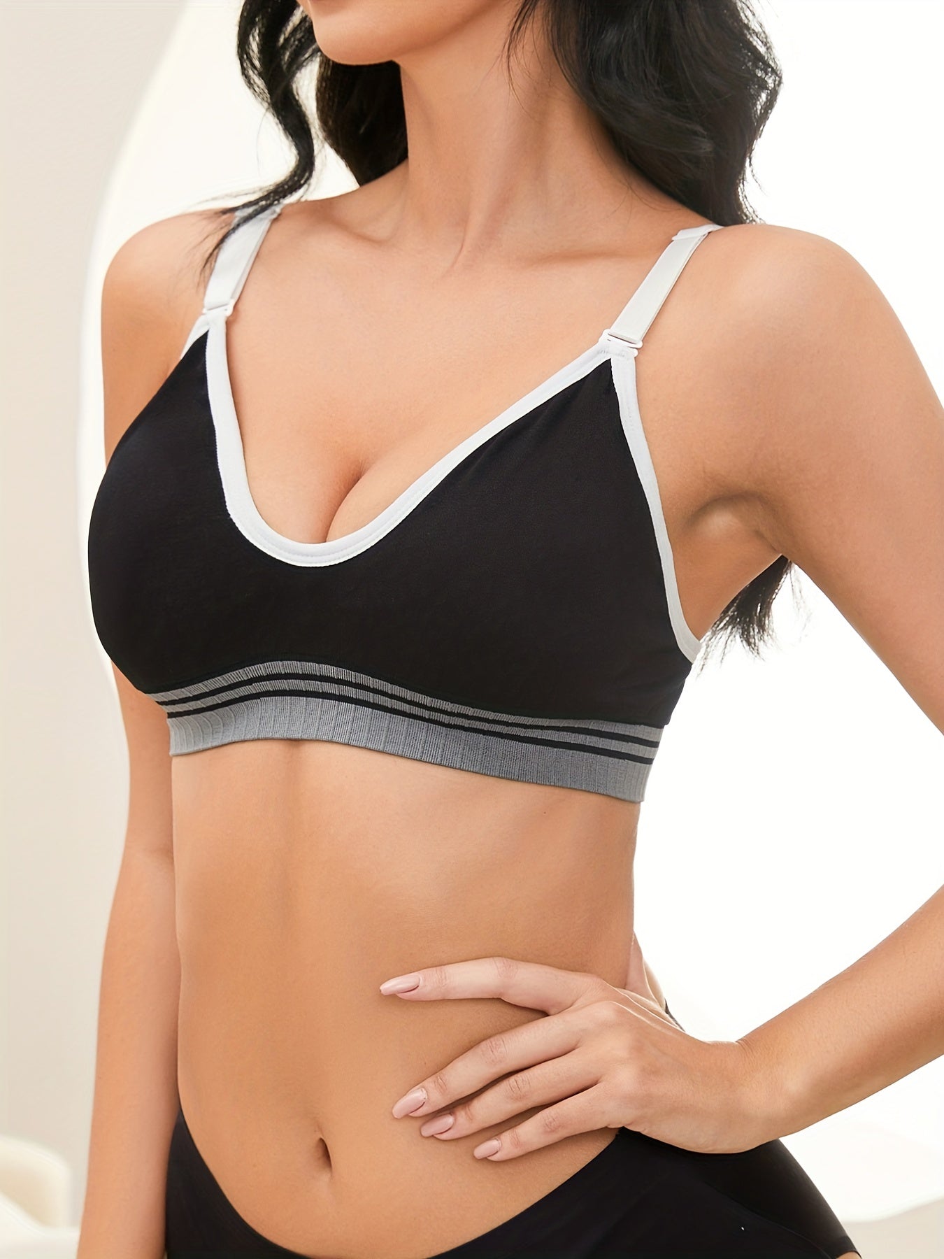 Striped Colorblock Wireless Bra Stretch Intimates Women's Lingerie