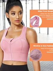 Front Zip Sports Bra Racerback Hollow Out Top Women's Activewear