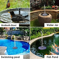 Solar Bird Bath Fountain with 6 Nozzles - Outdoor Solar Fountain Pump