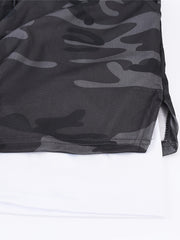 Men's Camo Gym Running Shorts Active Stretch Drawstring Workout Bottom