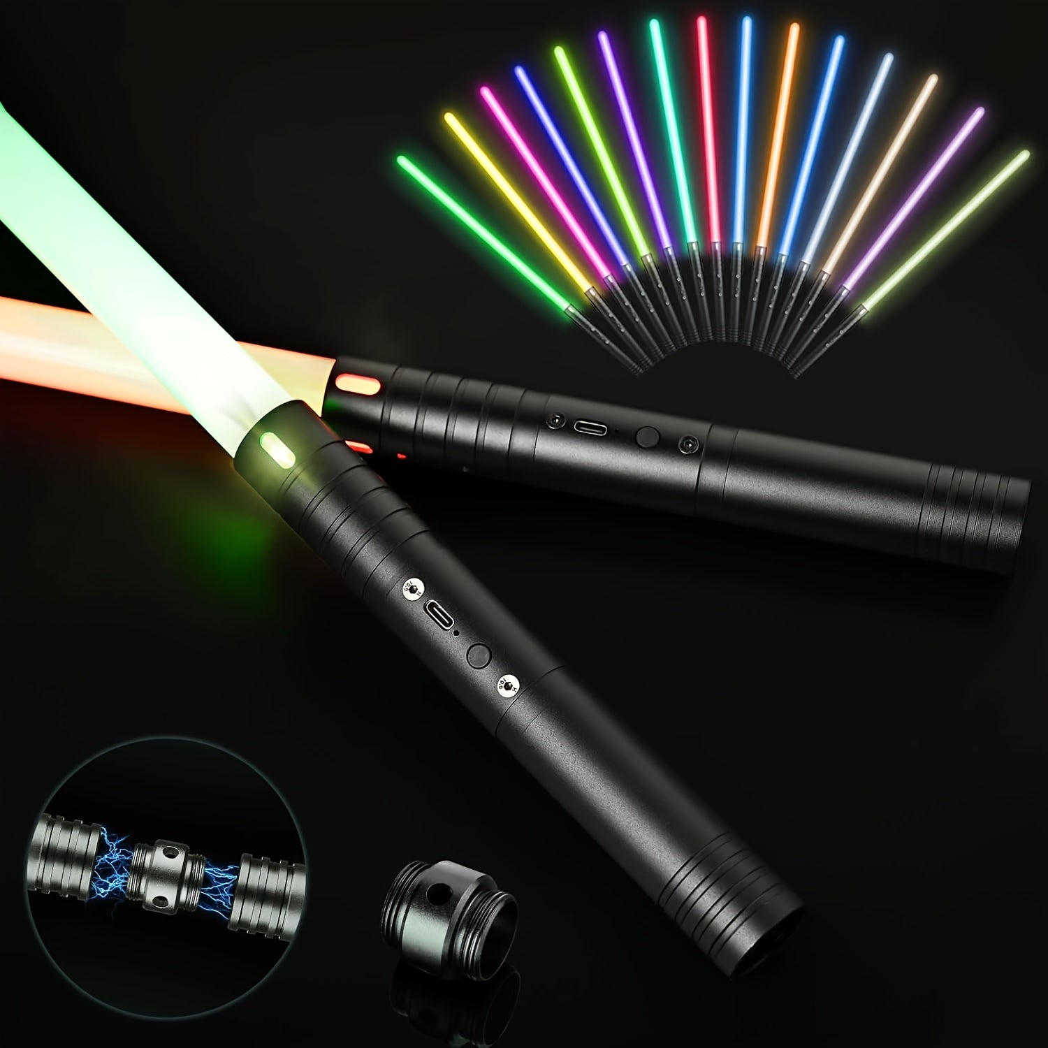 MAMXUAN Kids Combat Swords Toy RGB Metal Handle 15 Light Effects 3 Modes