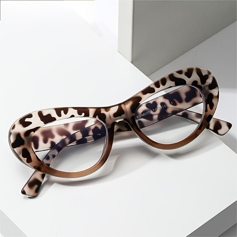 Women's Oval Spectacles Lens Leopard Print Frame Light Blocking Glasses