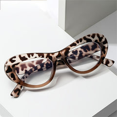 Women's Oval Spectacles Lens Leopard Print Frame Light Blocking Glasses
