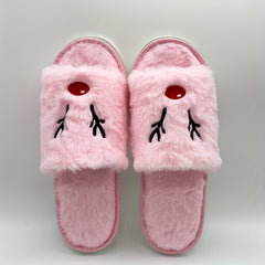Christmas Elk Plush Slippers Open Toe Cozy Slip On Flat Fuzzy Shoes