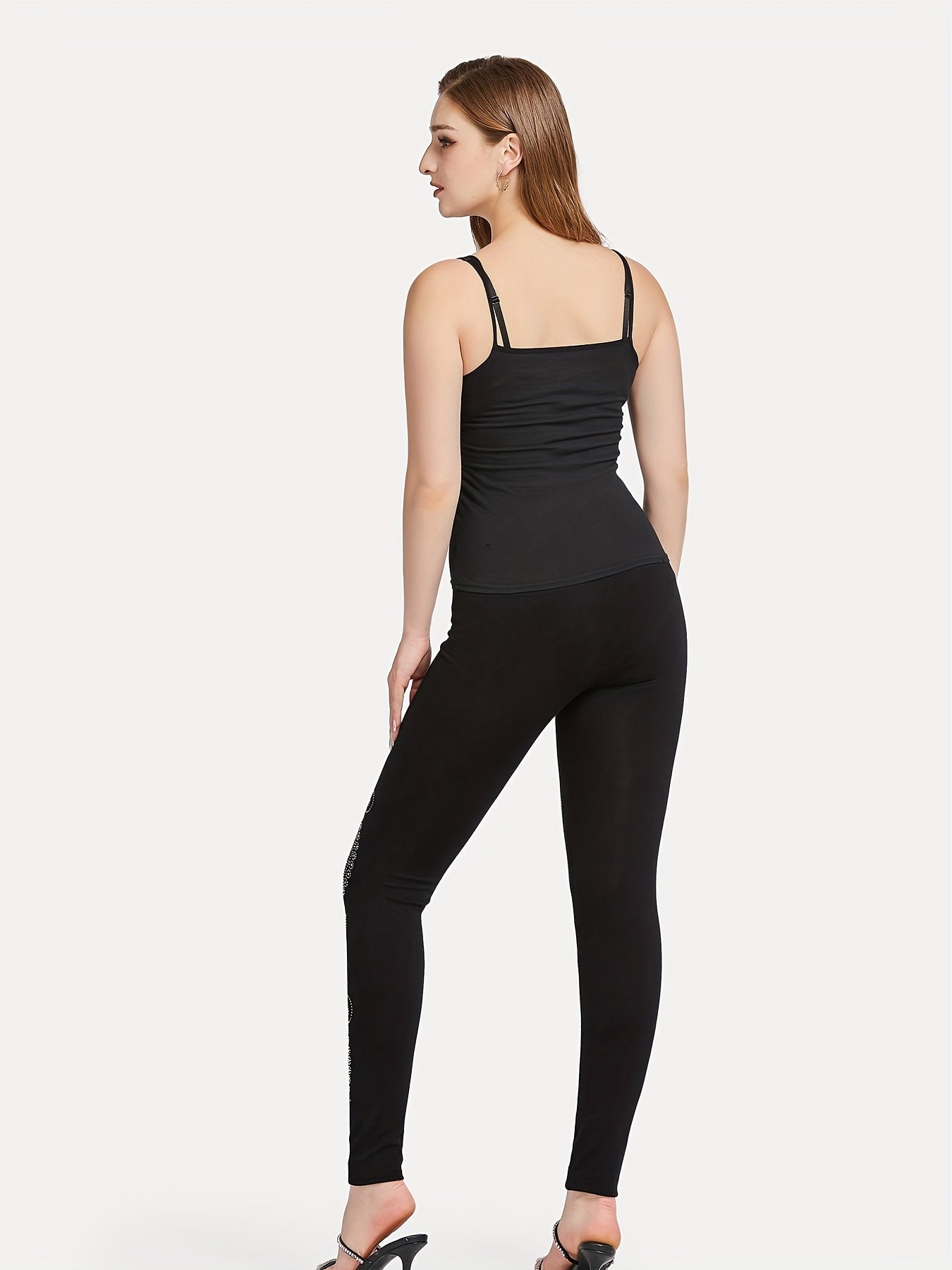 Paisley Rhinestone Skinny Leggings Casual Stretchy Leggings
