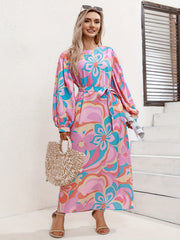 Women's Plus Floral Print Lantern Sleeve Maxi Dress