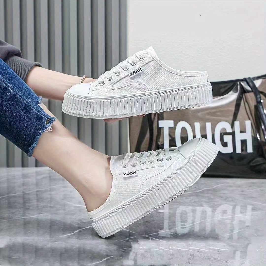 Women's Canvas Mule Sneakers Slip On Platform Shoes