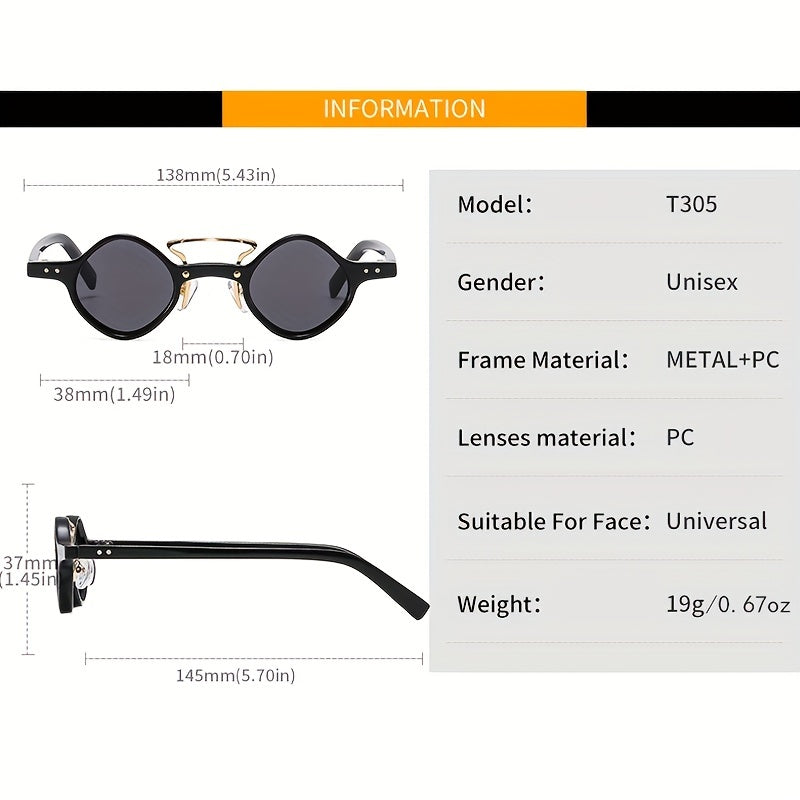 Square Frame Sunglasses Rivet Decor Hip Hop Glasses UV400