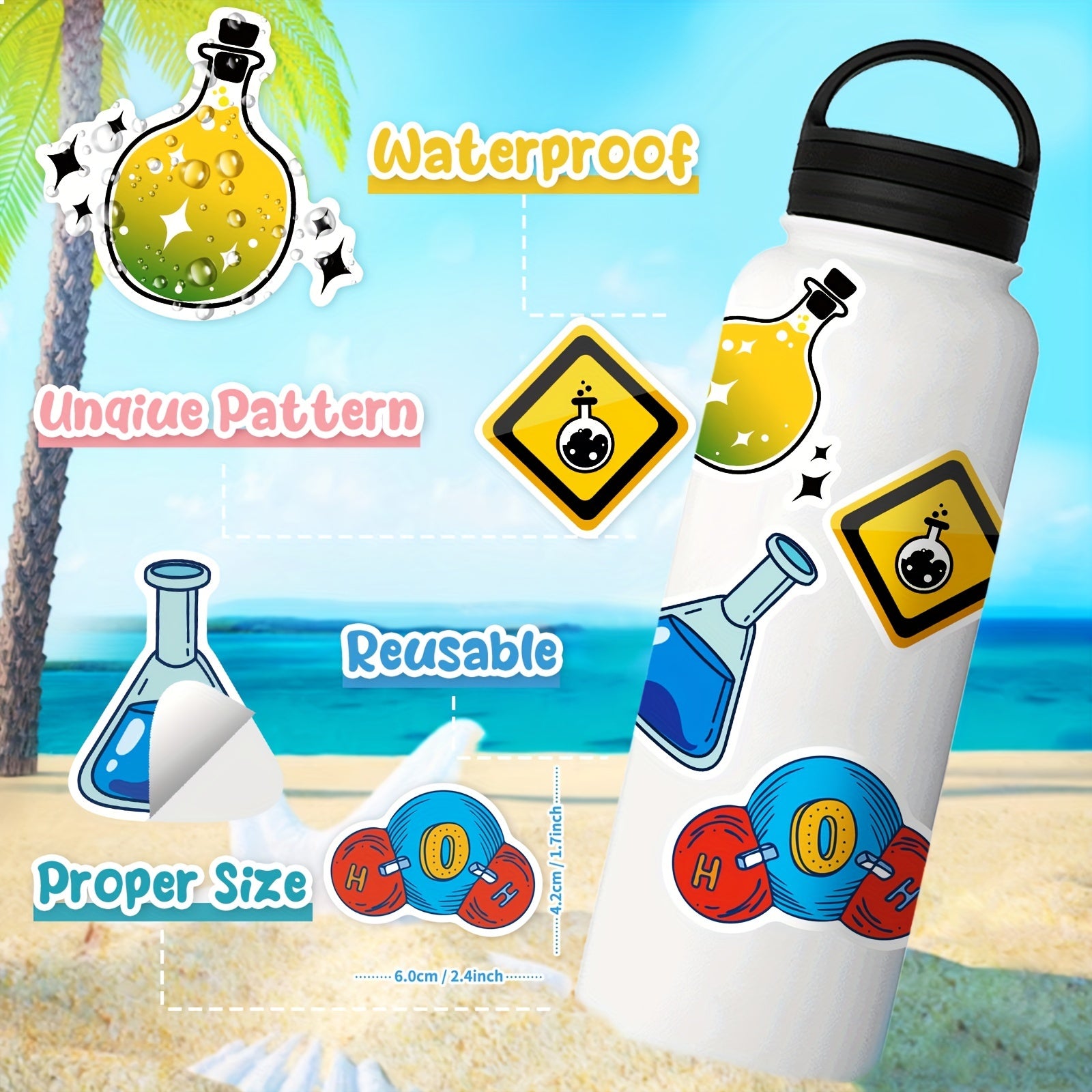 50pcs Science Lab Stickers Vinyl Waterproof Cartoon Stickers For Adults