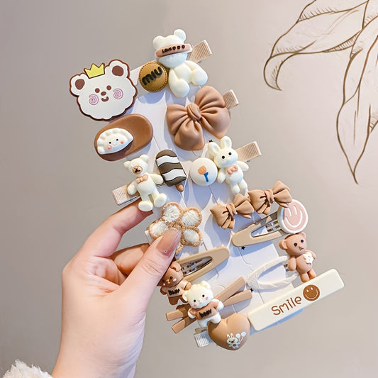 14pcs Cartoon Animal Shape Hair Clips Girls Hair Accessories Set