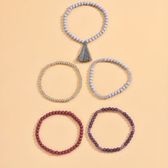 Boho Tassel Pendant Beaded Bracelet Set Hand Jewelry 5 Pcs