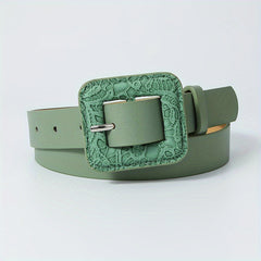 Vintage Square Buckle PU Belt Wide Belt for Women