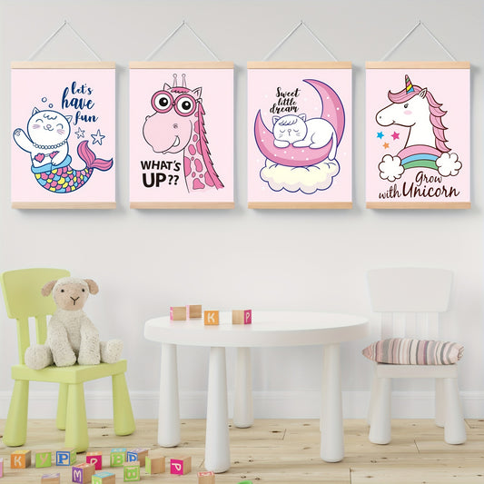 4pcs Animal Themed Wall Hangings for Room Decor, No Frame