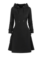  Gothic Hooded Sweatshirt Dress Lace Up