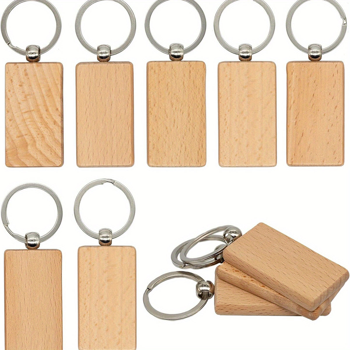 10 Pcs Blank Wood Keychains DIY Crafts Jewelry Making Pendants Bag Decorations