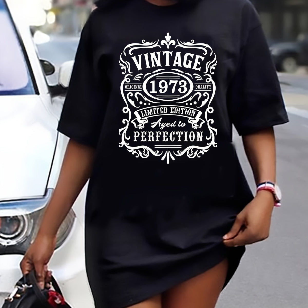  Slogan Print Short Sleeve Dress
