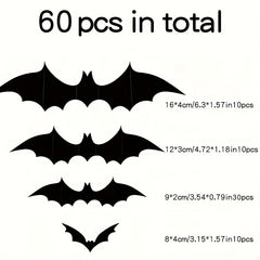 60 Halloween Bat Decorations 4 Sizes Realistic Scary Bat Stickers Home Decor