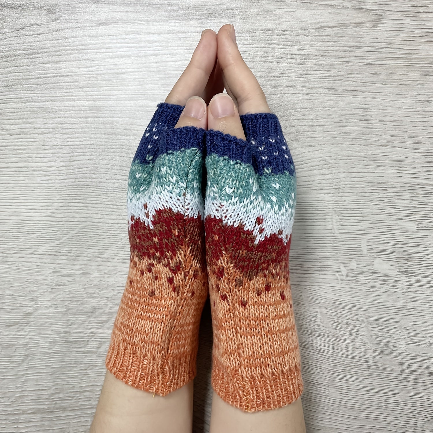 Gradient Knit Gloves Moon Jacquard Half Finger Warm Gloves For Women