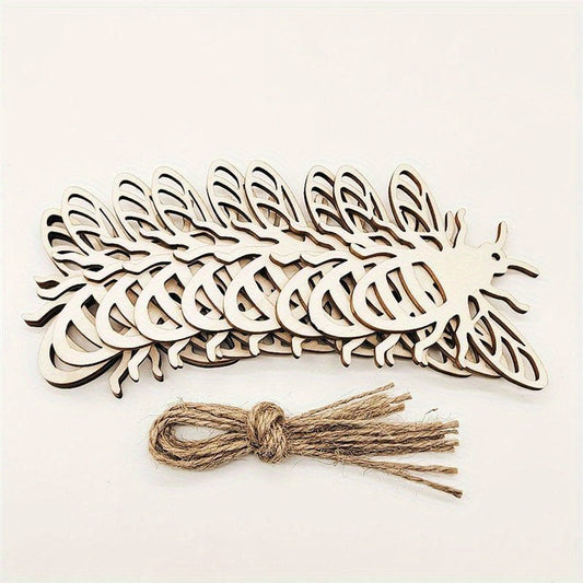 10pcs Wooden Bee Ornaments DIY Craft Gift Tags Hanging Decor