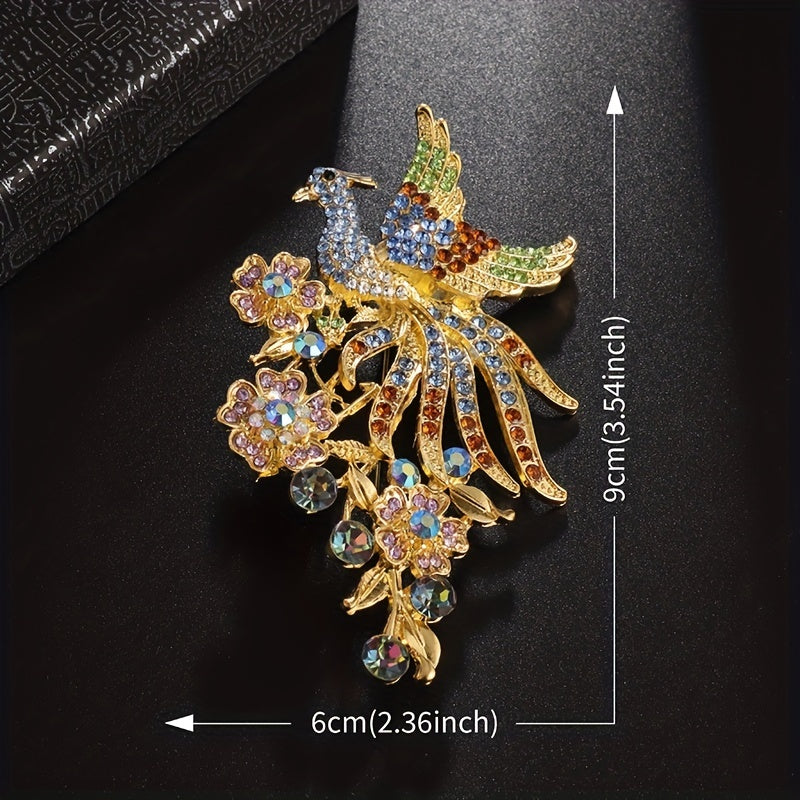 Colorful Zircon Peacock Brooch Banquet Fine Jewelry