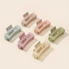 6pcs Frosted Hollow Rectangle Hair Claw Acrylic Shark Claw Hair Accessories