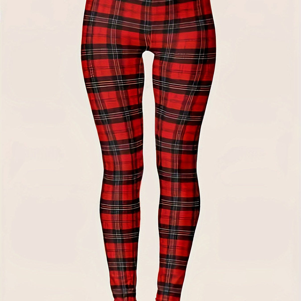  Plaid Print Stretch Skinny Leggings