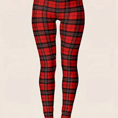  Plaid Print Stretch Skinny Leggings