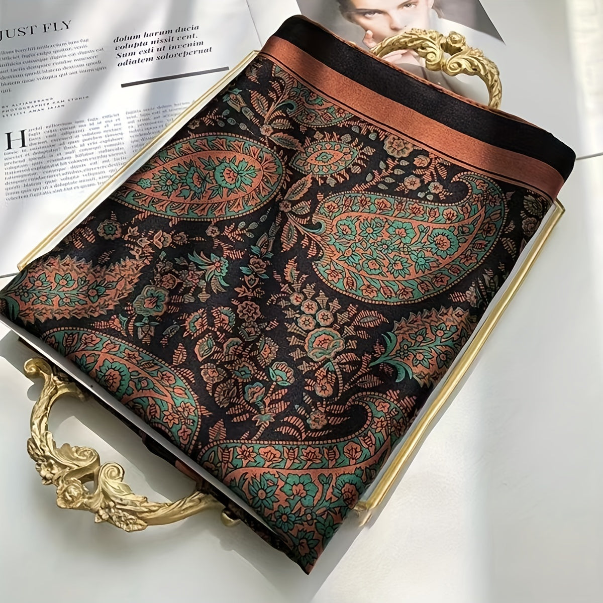 Paisley Print Silk Scarf Women Windproof Head Wrap