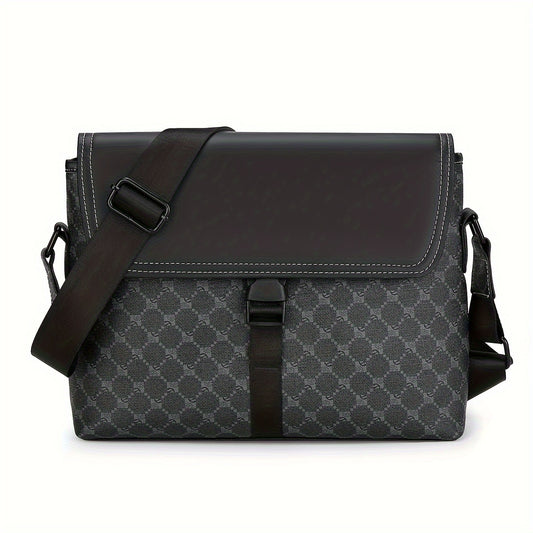 Casual Plaid Messenger Bag for Men Water Resistant PU Shoulder Crossbody Bag