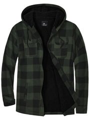 Men's Plaid Fleece Zip Hooded Jacket Outdoor Fall Winter