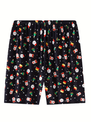  Christmas Sleepwear: Reindeer & Santa Claus Print High Stretch Shorts