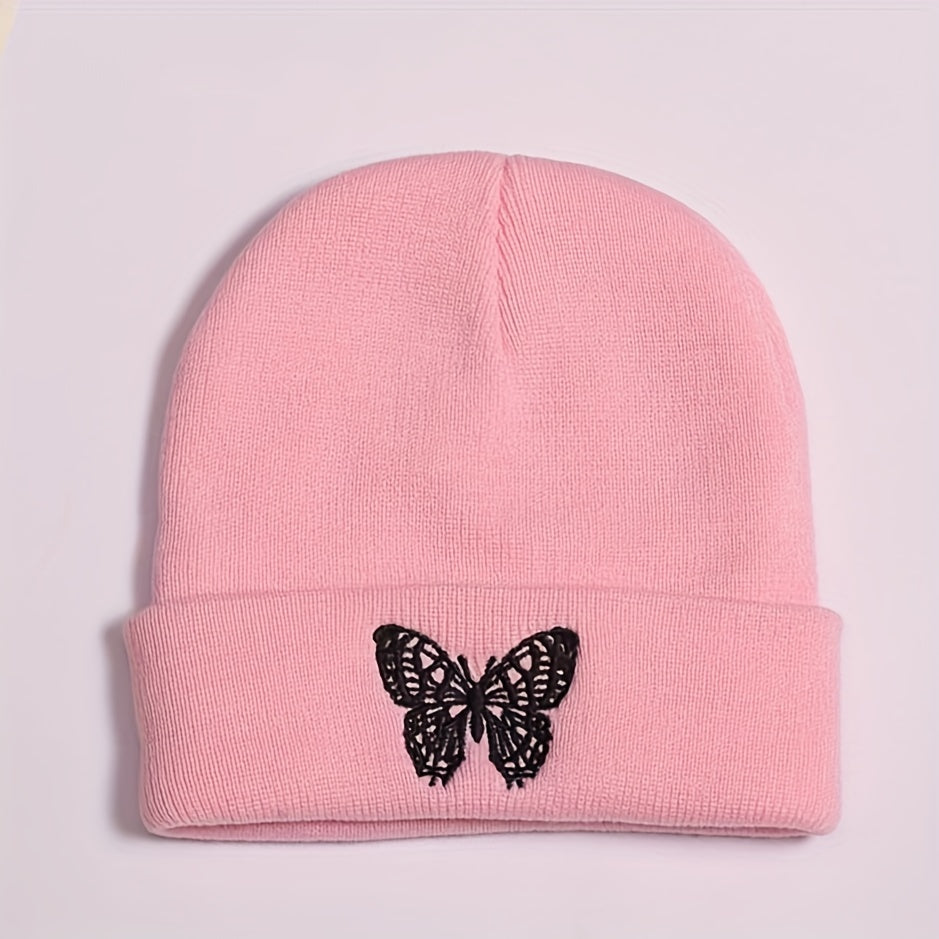 Butterfly Embroidery Knitted Hat Ski Outdoor Warm Hat