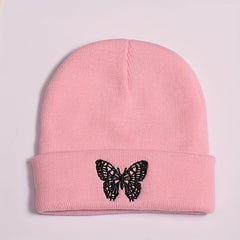 Butterfly Embroidery Knitted Hat Ski Outdoor Warm Hat