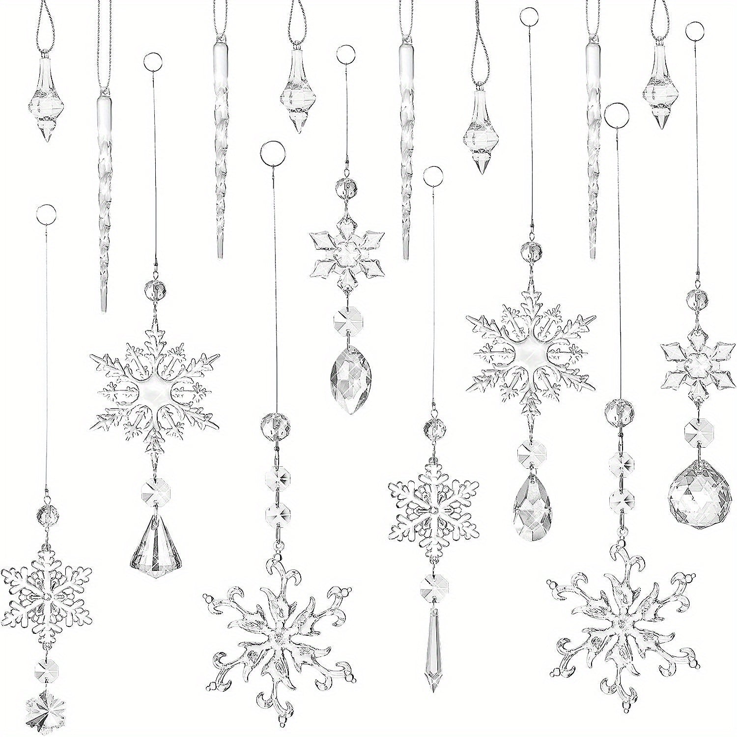 16pcs Christmas Snowflake Decorations Set Acrylic Icicle Ornaments