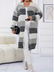  Colorblock Long Sleeve Open Front Cardigan