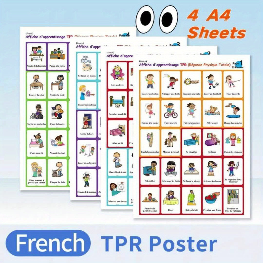 TPR French Learning Posters: 100 Key Phrases & Images - Kids & Beginners