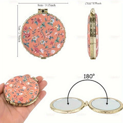 Retro Floral Makeup Mirror Compact Portable Folding