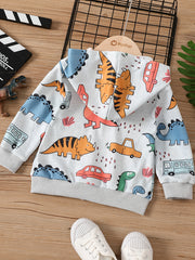 Boys Dino Car Print Sweatsuit Hoodie Coat