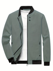 Men's Stand Collar Windbreaker Zip Up Jacket