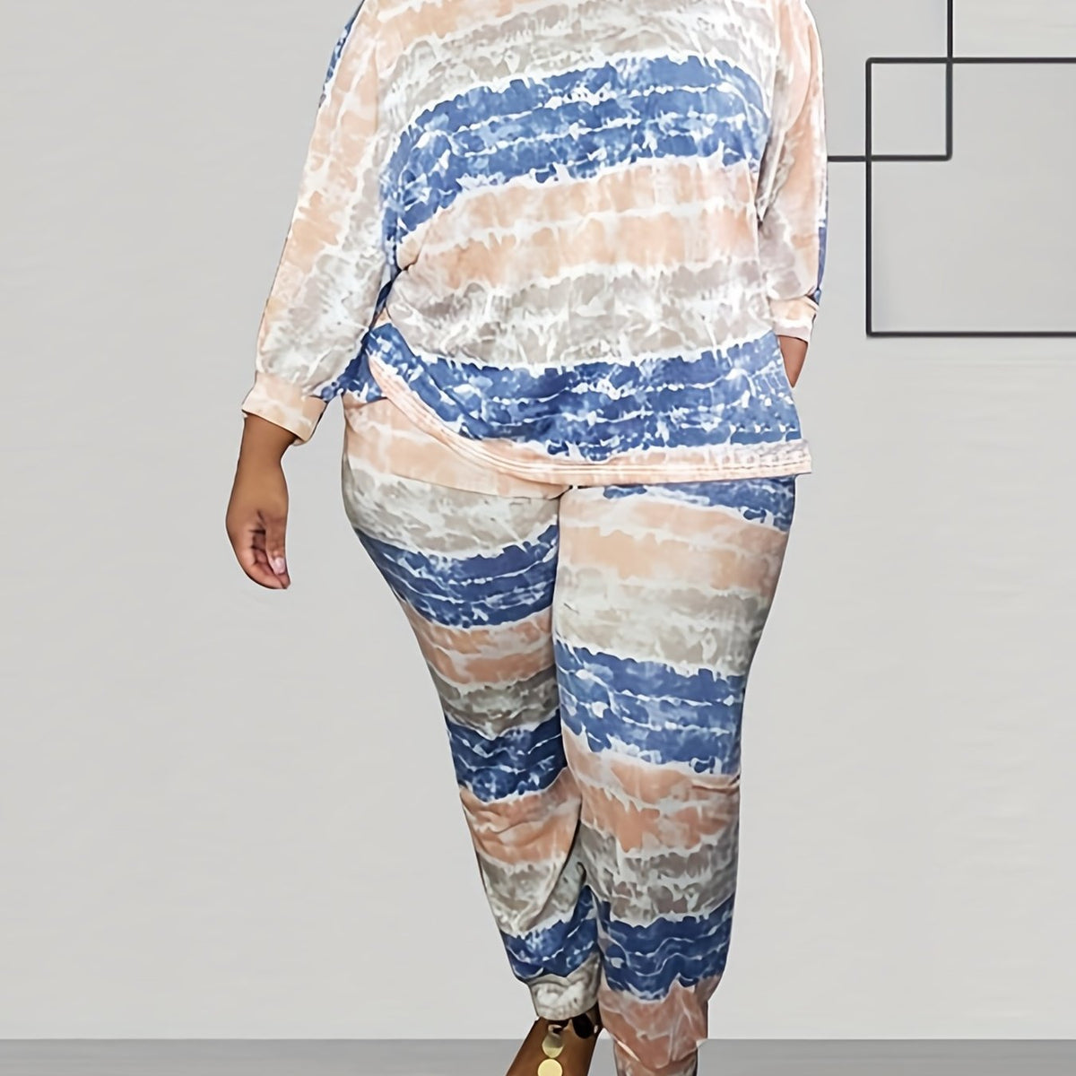 Women's Plus Tie Dye Striped Tee & Pants Set