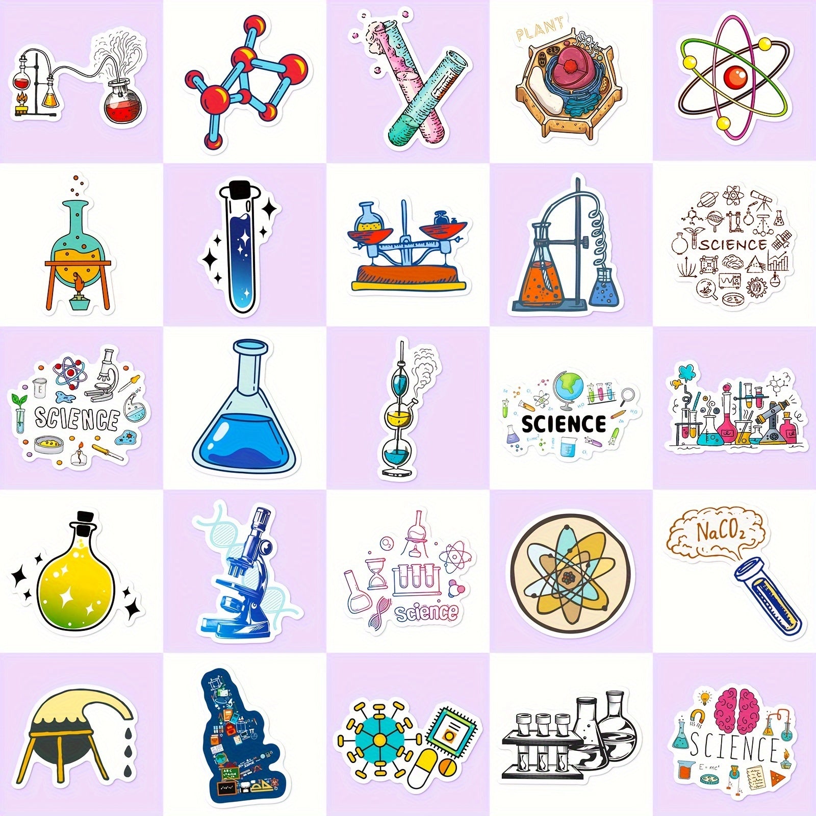 50pcs Science Stickers Chemistry Biology Physics Science Classroom Decor
