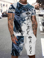 Ink Eagle Painting Pattern Mens 2 Piece Outfits Summer Set