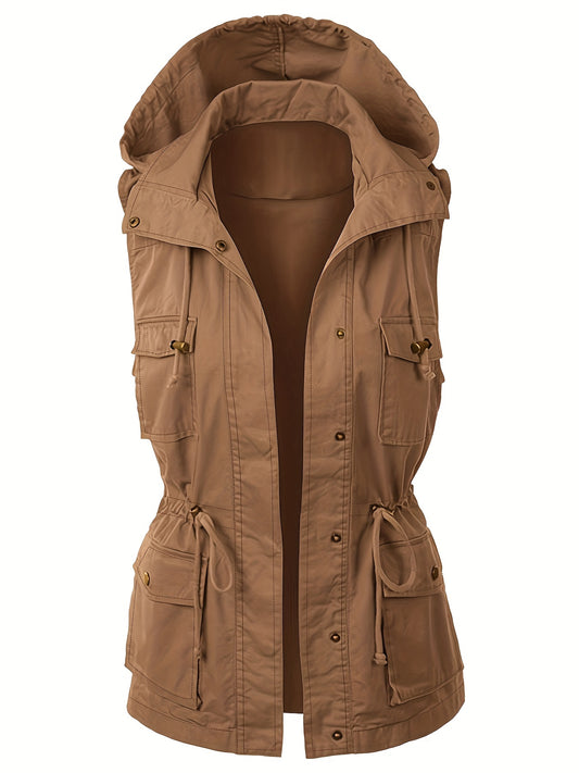 Women's Sleeveless Drawstring Hooded Jacket