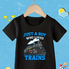 Toddler Boys' Train Lover Tee Comfort Fit Crew Neck Casual Summer Top