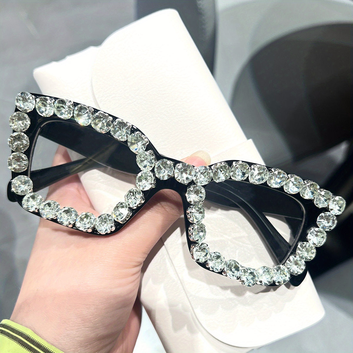 Rhinestone Cat Eye Light Blocking Glasses