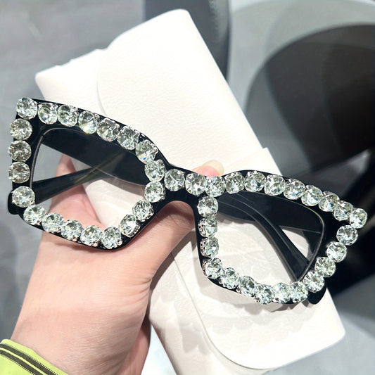 Rhinestone Cat Eye Light Blocking Glasses