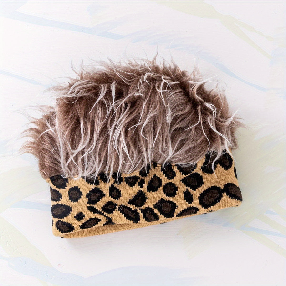 Leopard Print Wig Headband Elastic Hip Hop Beanie Unisex Knitted Hat