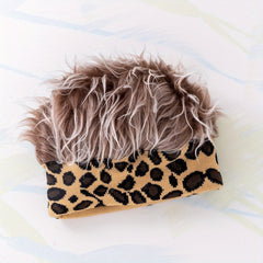 Leopard Print Wig Headband Elastic Hip Hop Beanie Unisex Knitted Hat