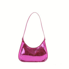 Crocodile Embossed Baguette Shoulder Bag Zipper Armpit Bag